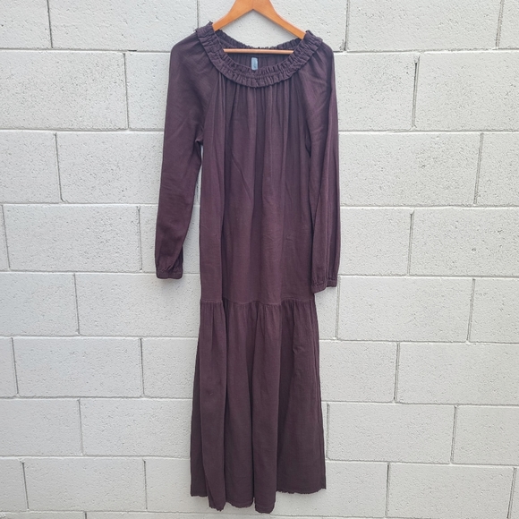 Raquel Allegra | Brown Cotton Gauze Long Sleeve Drop Waist Dress Size 3 ( XL ) - Picture 2 of 10
